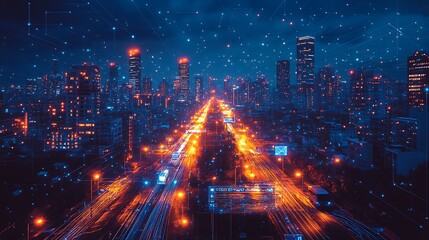 City lights illuminate urban landscape at night