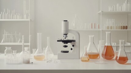 Laboratory Equipment with Microscopes and Glassware