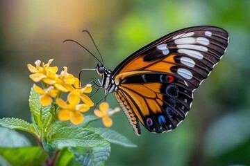 Obraz premium Stunning Close-Up of a Butterfly's Intricate Wing Patterns with a Natural Background Blur, A Masterpiece of Nature's Art