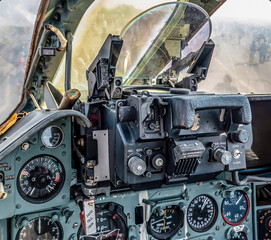 Interior of the cockpit of a jet fighter