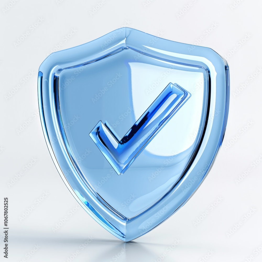 Aufkleber blue shield icon with check mark - 3d rendered protection symbol on white background
