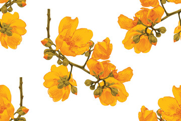 Floral seamless pattern with Cochlospermum religiosum​ flowers background.Vector illustration hand drawing. For textile,curtain,fabric pattern print design.