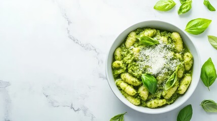 Obraz premium Fresh Gnocchi with Basil and Pesto Sauce