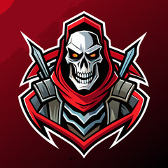 Dynamic skeleton warrior esports logo showcasing fierce design elements in a bold color palette emphasizing strength and agility in competitive gaming