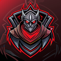 A striking knight of darkness esports logo symbolizing strength and competition in a vibrant design featured prominently on a dark background
