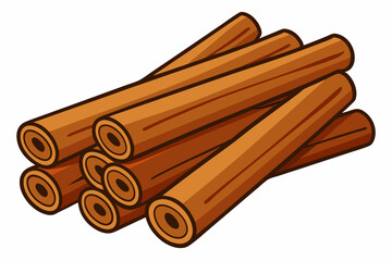  Pile of cinnamon sticks on white background vector illustration