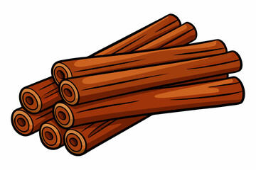  Pile of cinnamon sticks on white background vector illustration
