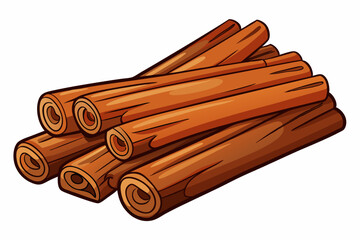  Pile of cinnamon sticks on white background vector illustration