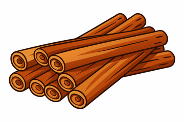  Pile of cinnamon sticks on white background vector illustration