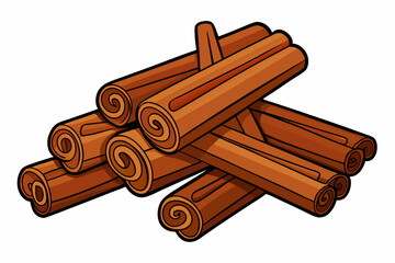 Pile of cinnamon sticks on white background vector illustration