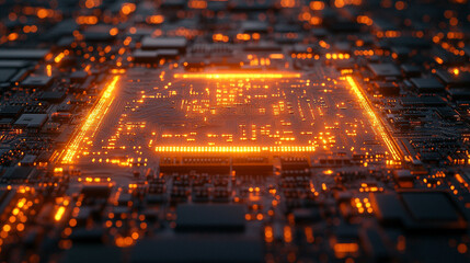 Fototapeta premium intricate circuit board with detailed electronic components, symbolizing technology, innovation, and the digital age. The image emphasizes precision and complexity in modern electronics