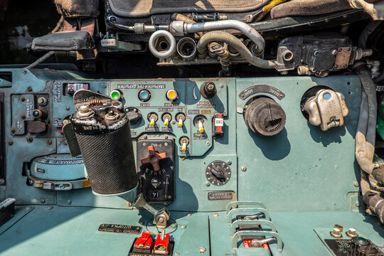 Interior of the cockpit of a jet fighter