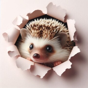 niedlicher Igel schaut durch ein Loch in der Wand
