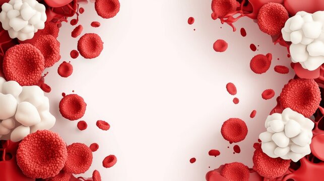 blood cells and white cells arranged artistically, creating a striking border with a blank center.