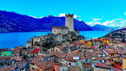 Malcesine, Veneto, Italy. Aerial drone view.