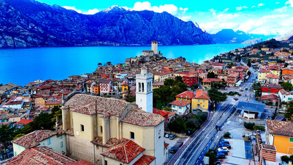 Malcesine, Veneto, Italy. Aerial drone view.