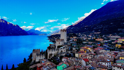 Malcesine, Veneto, Italy. Aerial drone view.