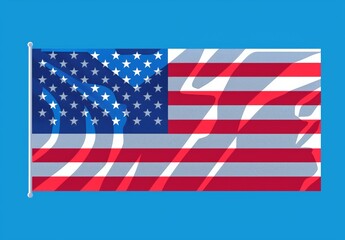 Fototapeta premium USA Flag on Solid Blue Background, Flat Vector Illustration