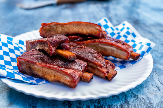 Smoked BBQ ribs with BBQ sauce 