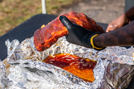Smoked BBQ ribs with BBQ sauce 