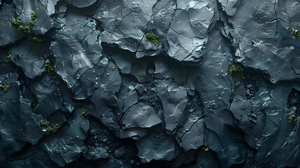 Dark Gray Cracked Stone Texture with Green Moss Background