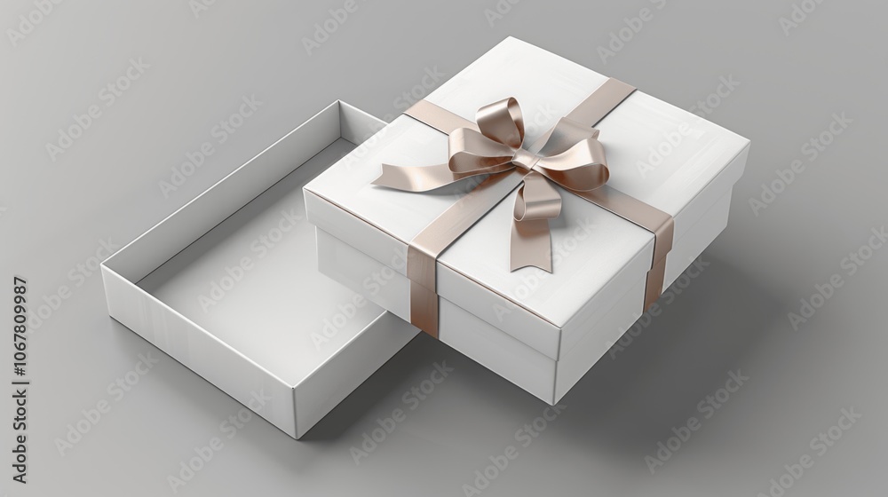 Poster white gift box mockup - open and closed - 3d rendering - cardboard packaging on grey background