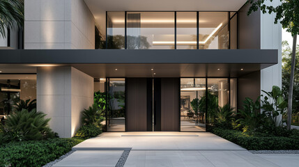 Fototapeta premium Elegant House Entrance at Night