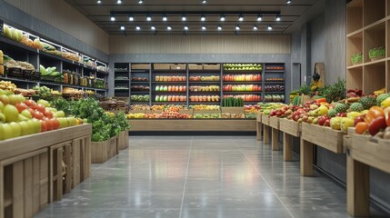 Produce Aisle in Modern Grocery Store