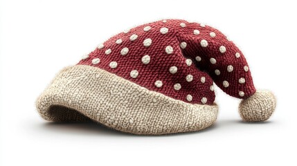 Red and White Polka Dot Christmas Hat on Solid Background. Generative AI