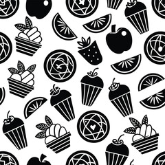 seamless pattern of delicious food on white background