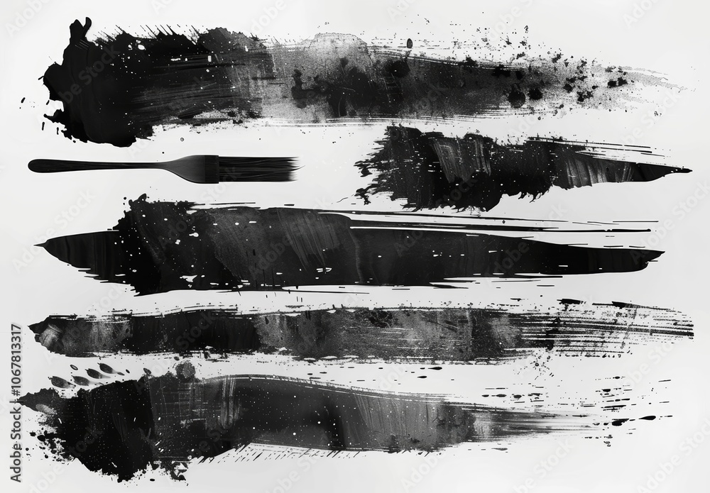Poster black ink brush strokes vector set horizontal lines hand drawn grunge borders high resolution