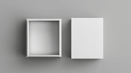 White Blank Rectangular Box Mockup on Gray Background, Open and Closed, Top View, 3D Template for Design