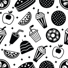 seamless pattern of delicious food on white background