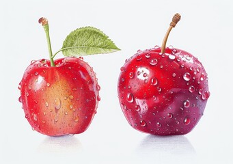 Realistic Apple and Cherry Art - Download Fresh Fruit Illustration
