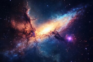 Fototapeta premium A cosmic explosion lights up space with bright, colorful nebulae. The stunning celestial event captures the breathtaking beauty of the universe and distant galaxies.