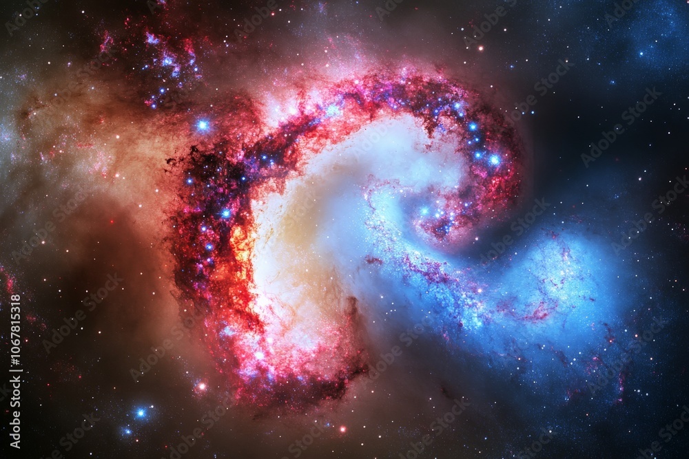 Aufkleber a breathtaking image of a vibrant galaxy with colorful swirling stellar clouds, highlighting the bea
