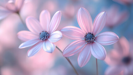 Delicate pink flowers with soft focus background create serene atmosphere