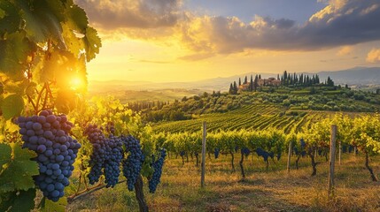 Fototapeta premium Vineyard Sunset in Tuscany