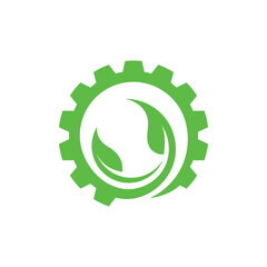 Eco Technology logo vector icon design. Natural logo Vector, leaf and Gear logo vector Icon illustration