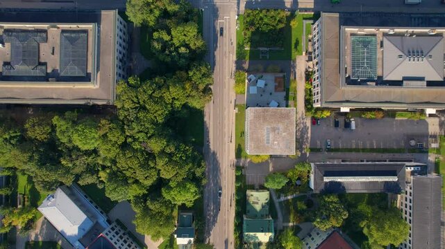 Beautiful aerial footage The Propylaea is a city gate in Munich at the west side of K&ouml;nigsplatz.