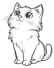 Fototapeta premium Simple line art drawing of a cute cat, a simple coloring page for kids with crisp lines and a white background