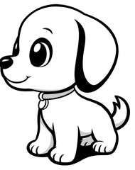Fototapeta premium Simple line art drawing of a cute dog, a simple coloring page for kids with crisp lines and a white background