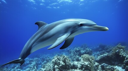 A dolphin gliding gracefully through water in natural ocean habitat. AI generated