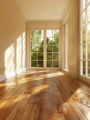 Obraz premium .Empty living room with hardwood floor in modern apartment - ai