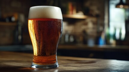 A Glass of Beer in a Bar