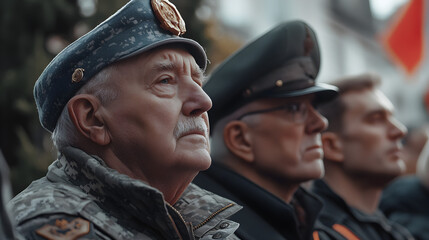 Remembrance Day ceremony with veterans and soldiers honoring fallen heroes
