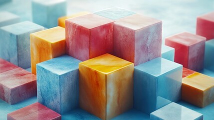 Obraz premium Colorful 3D Isometric Cubes with Pastel Palette. Generative AI