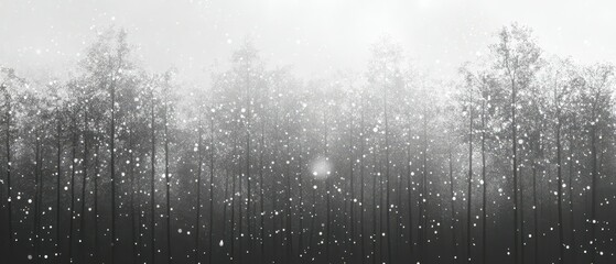 Experience the tranquility of light snowfall against a blurred forest background