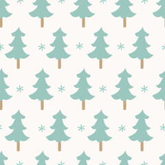 Festive seamless pattern with Christmas trees, mint color. Perfect for holiday wrapping paper and textiles