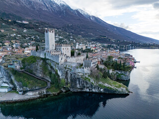 Fototapeta premium Malcesine, Veneto, Italy. Aerial drone view.